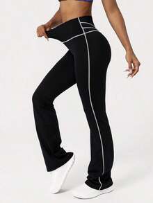 2026 Sodalemon Women's Black Slim Fit Flared Yoga Sweatpants For Spring - 黑白 - 查看 3