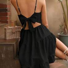 Holidaya Tie Backless Ruffle Hem Cami Dress - Albaricoque - Ver 2