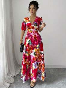 Vestido largo elegante de mujer con estampado - Multicolor - Ver 7