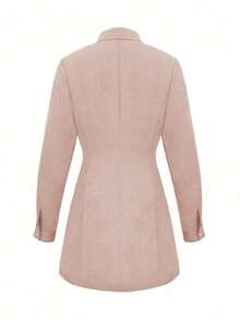 Vestido corto elegante de mujer con manga larga, estilo de moda casual con solapa y decoración de botones, para primavera y otoño - Rosa vieja - Ver 2