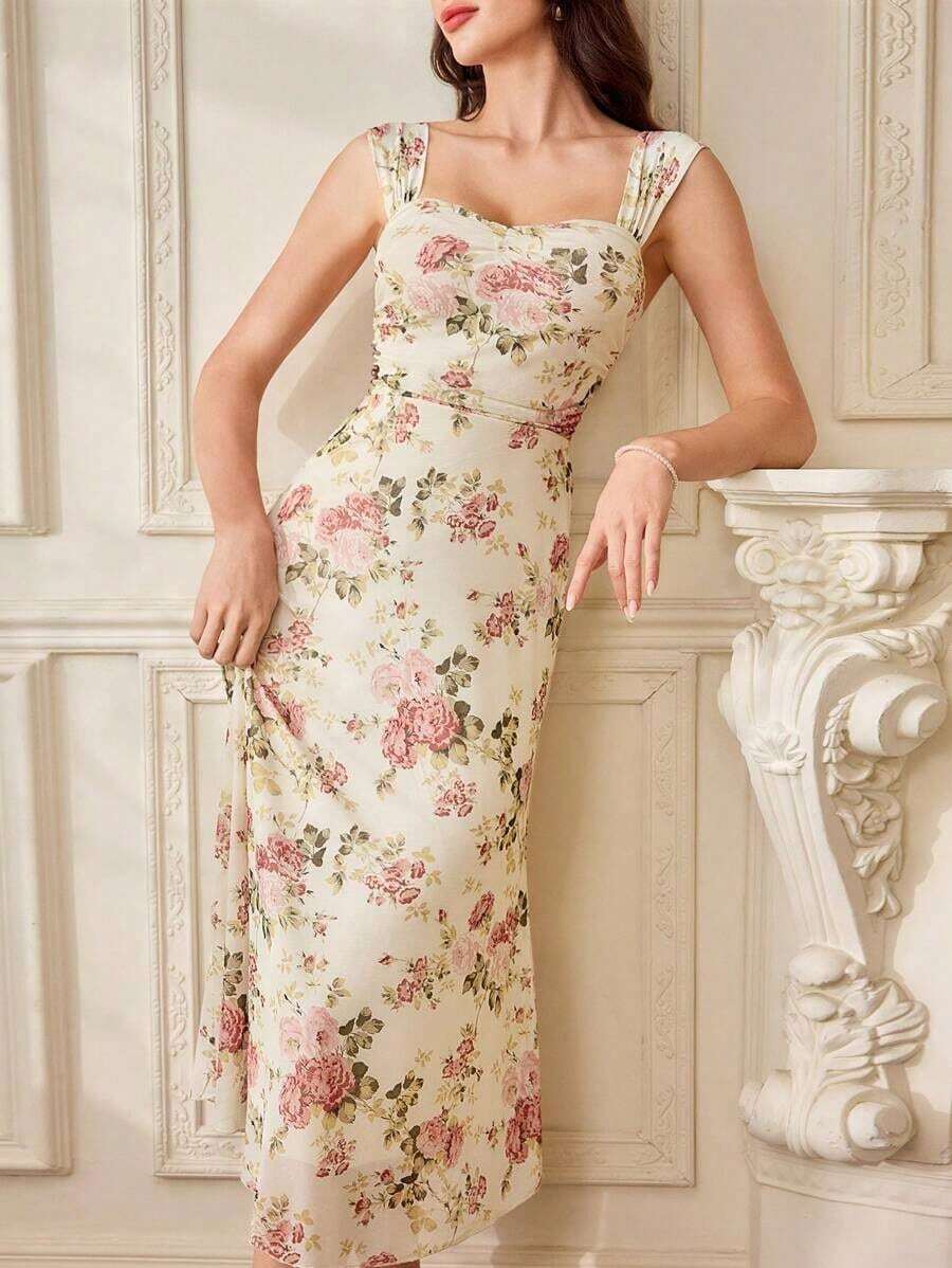 Vestido vintage y elegante para mujer con estampado floral, casual, de corte sirena, para vacaciones de verano, vestidos de verano, vestidos de fiesta, vestidos de graduación, ropa de verano, vestidos de invitada de boda, atuendos de vacaciones para mujer, vestido de boda, vestidos de graduación para mujer, vestido elegante de Pascua para mujer, vestido floral elegante, atuendo de festival, atuendo de concierto de country, vestido de baby shower, atuendo de crucero para mujer, atuendo de brunch, vestido del Día de la Madre - Albaricoque 2 - Ver 1