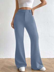 Pantalones acampanados de cintura alta - Azul - Ver 3