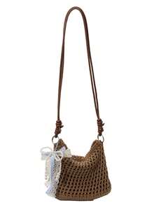 A Lightweight And Compact Beach-Style Woven Bag That Is Fashionable, Versatile And Stylish. A Women's Crossbody Bag From The 2026 New Collection. - Khaki - View 12