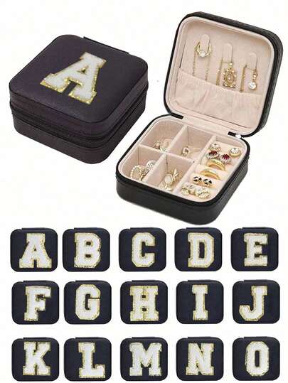 Personalized Jewelry Box, Initial Letter Jewelry Box, Customizable Letter, Multi-Function Jewelry Storage Box, Compact Jewelry Box, Cosmetic Storage Box, Travel Essentials, Rings, Necklaces, Earrings Jewelry Storage, Bridal Gift, Personalized Gift