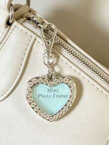 1 pièce Étiquette d'identification pour animaux de compagnie en alliage de zinc en forme de cœur avec strass, peut contenir une photo, étiquette anti-perte pour chat/chien, pendentif avec fermoir en forme de bouche de poisson, cadre photo miniature, cadeau pour mère, père, remise de diplôme et enseignant - Rose bonbon - Voir 11