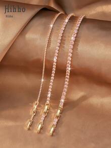Hihho 1pc/3pcs Set Pink, Transparent White, Turquoise Plated Tennis Bracelet, Sparkling Cubic Zirconia Design, Adjustable Sliding Clasp, Suitable For Women Wedding Bridesmaid Gala Birthday Valentine's Day Anniversary Christmas Mother's Day Engagement Graduation - Multicolor - View 4