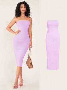 Vestido casual ceñido con escote strapless para cena para mujer - Morado - Ver 10