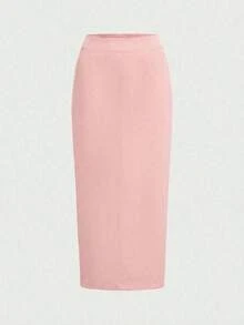 Set de 2 piezas Traje formal elegante de negocios: Blazer + Falda con abertura en el bajo - Rosa - Ver 8