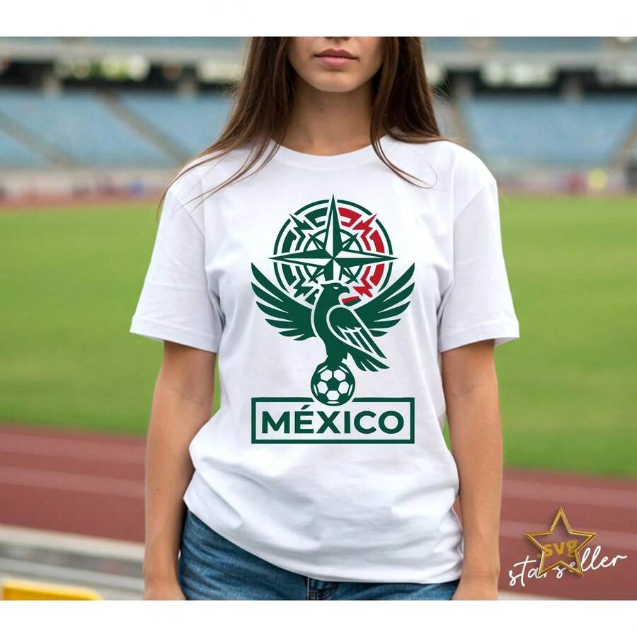 Playera de Fútbol México para Mujer con Estampado de Águila Casual de Manga Corta Estilo Deportivo y Transpirable para Diario - Blanco - Ver 1