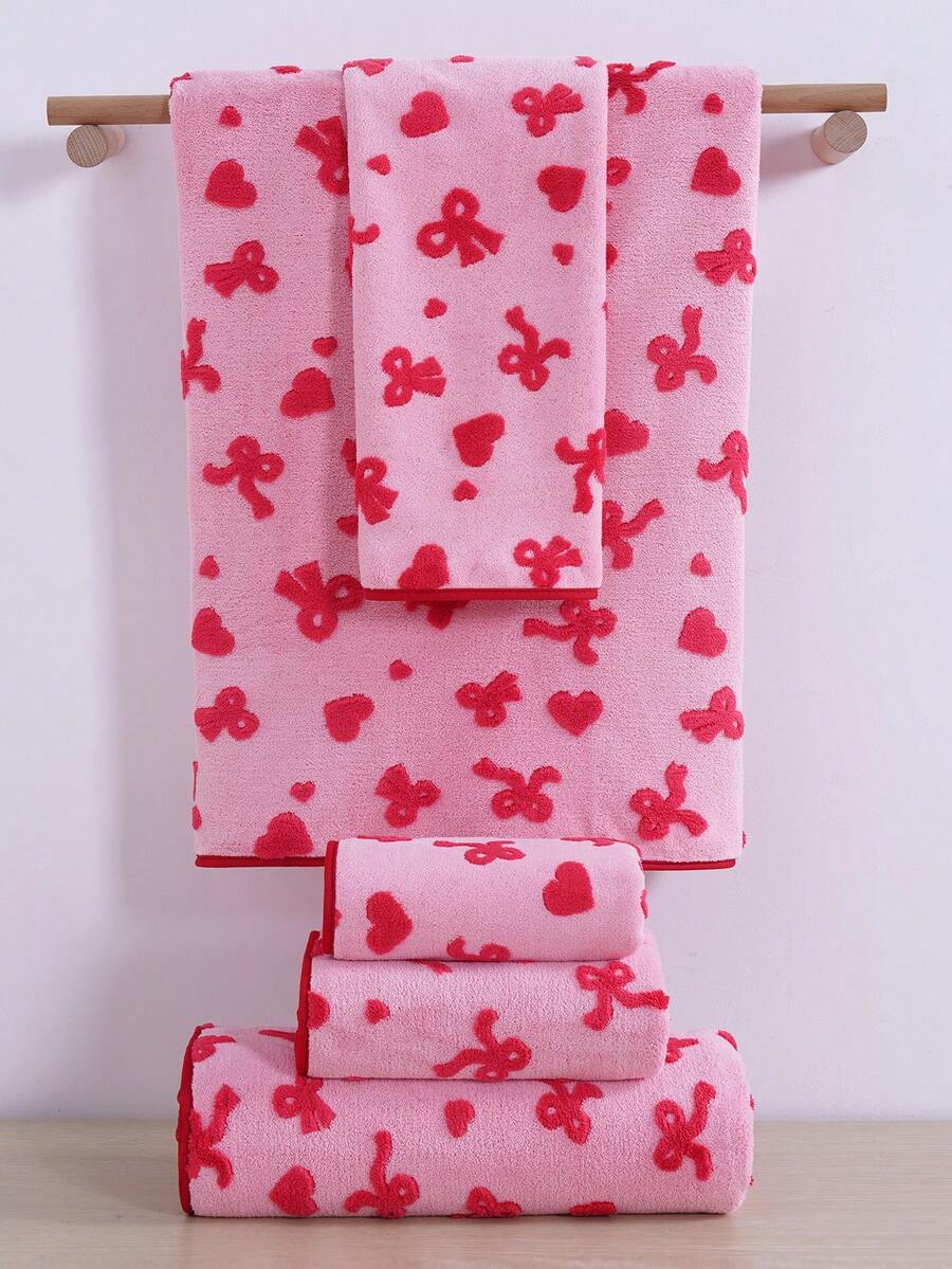 QIBHI 1/2/3 cái tùy chọn, khăn tắm/khăn tùy chọn họa tiết Jacquard trái tim nơ, khăn mặt khăn tay san hô mềm mại nhanh khô thanh lịch hoặc bộ khăn tắm Ngày lễ Tình nhân, khăn tắm san hô thấm hút sợi microfiber mềm mại, khăn tắm trang trí nhà công chúa phù hợp cho phòng tắm, khách sạn, phòng gym, du lịch, quà tặng, salon, thể thao, ngoài trời, bãi biển, trường học, tựu trường, phụ kiện du lịch, đồ dùng thiết yếu cho gia đình, khăn, chăm sóc da