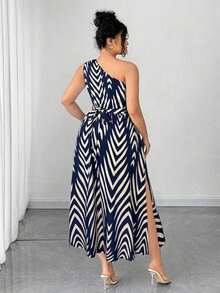 Vestido elegante de mujer de talla grande con estampado floral azul y blanco, elegante y chic para fiestas, graduaciones, vacaciones, festivales, citas, bodas y salidas - Azul marino 2 - Ver 2