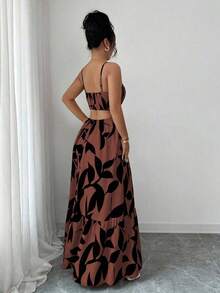 Vestido largo elegante de mujer con estampado y cintura ceñida - Multicolor 2 - Ver 5