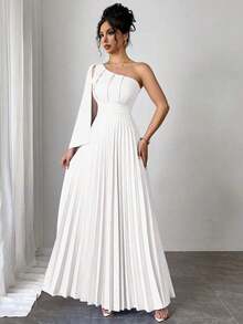 Nuevo vestido plisado sin mangas de color azul claro versátil para mujer, atuendo de vacaciones, vestido de verano - Blanco - Ver 7