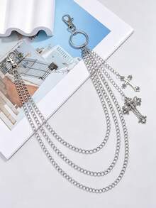 1pc Men's European And American Punk Style Minimalist Single Thick Chain Pant Chain - Silver - View 3