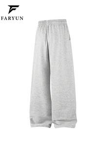 Men's Letter Print Drawstring Waist Pockets Casual Loose Sweatpants, Gray Loose Fit Sports Pants - Light Grey - View 3