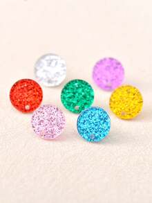 50pcs 14mm Earring Studs Acrylic Earring Posts, Fashion Jewelry DIY Earring Making Accessories - Solid Color Circle - View 12