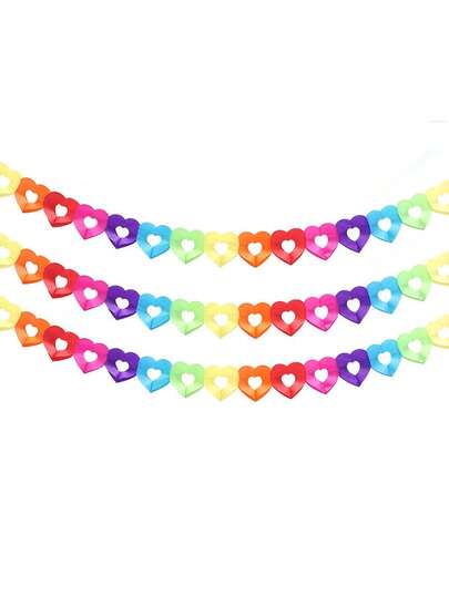 6pcs/Set (3 Meters) Rainbow Heart-Shaped Paper Garland Decoration, Colorful Heart Hanging Flags, Suitable For Birthday Party, Pride Day, Classroom, Unicorn And Rainbow Themed Events, Baby Shower, Etc.