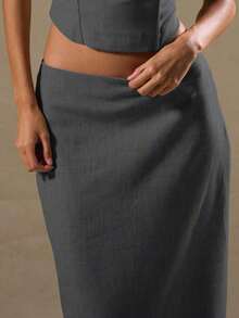 Falda larga de columna de talle bajo, elegante y casual para verano, vacaciones, ocasiones, fiestas, primavera y playa - Gris - Ver 4