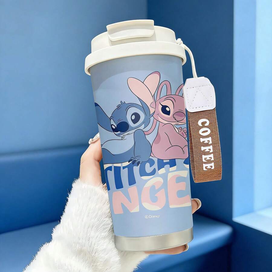 Bình giữ nhiệt cà phê MINISO X Disney Stitch & Angel thiết kế hình cặp đôi dễ thương, có dây đeo cổ tay, làm bằng thép không gỉ, có nắp đậy, thiết kế uống kép và bền chắc. - Nhiều màu - Xem 1