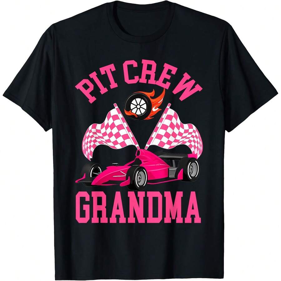 Race Car Birthday Party Racing Family Grandma Pit Crew T-Shirt - Black - View 1