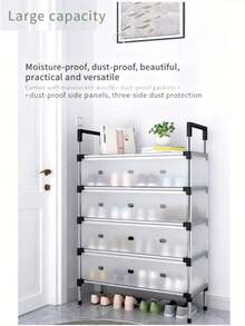 Simple Shoe Rack, Entryway Shoe Rack, Home Dorm Storage Rack, Hallway, Corridor, Bedroom, Multi-Layer Dust-Proof Shoe Rack, Large Capacity Shoe Cabinet, Shoe Storage, Shoe Organizer, Space-Saving Shoe Cabinet, Storage Rack - Multicolor - View 9