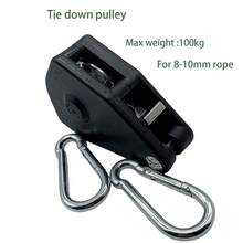 Polea de 3/8 con gancho para cuerda de 8-10 mm, hebilla de sujeción para tienda de campaña, polea de sujeción fija, colgadores para barco, canoa, kayak - polea y gancho - Ver 8