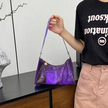 女士时尚果冻透明单肩包，新款PVC法棍包 - 紫色 - 查看 2