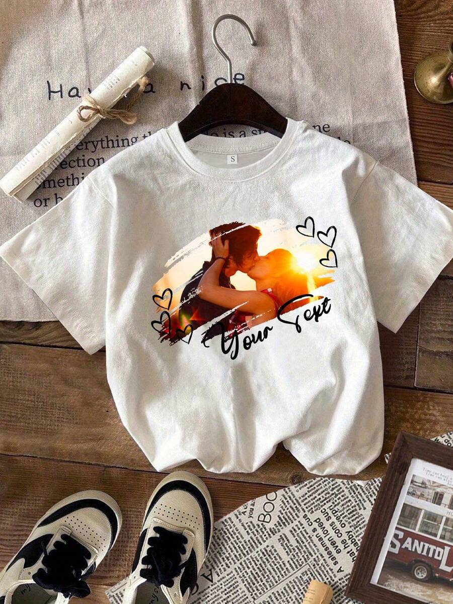 Camiseta con foto personalizada, camiseta con foto familiar personalizada, camiseta con imagen personalizada, camiseta con foto de cumpleaños, regalo festivo, camiseta con foto familiar - Blanco - Ver 1