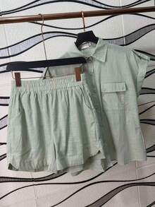 Women's Shirt And Shorts Set With Lining - Mint Green - View 4
