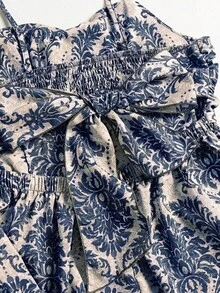 Vestido de verano elegante casual con estampado de plantas, tirantes con volantes para mujer de EARO - Azul - Ver 6