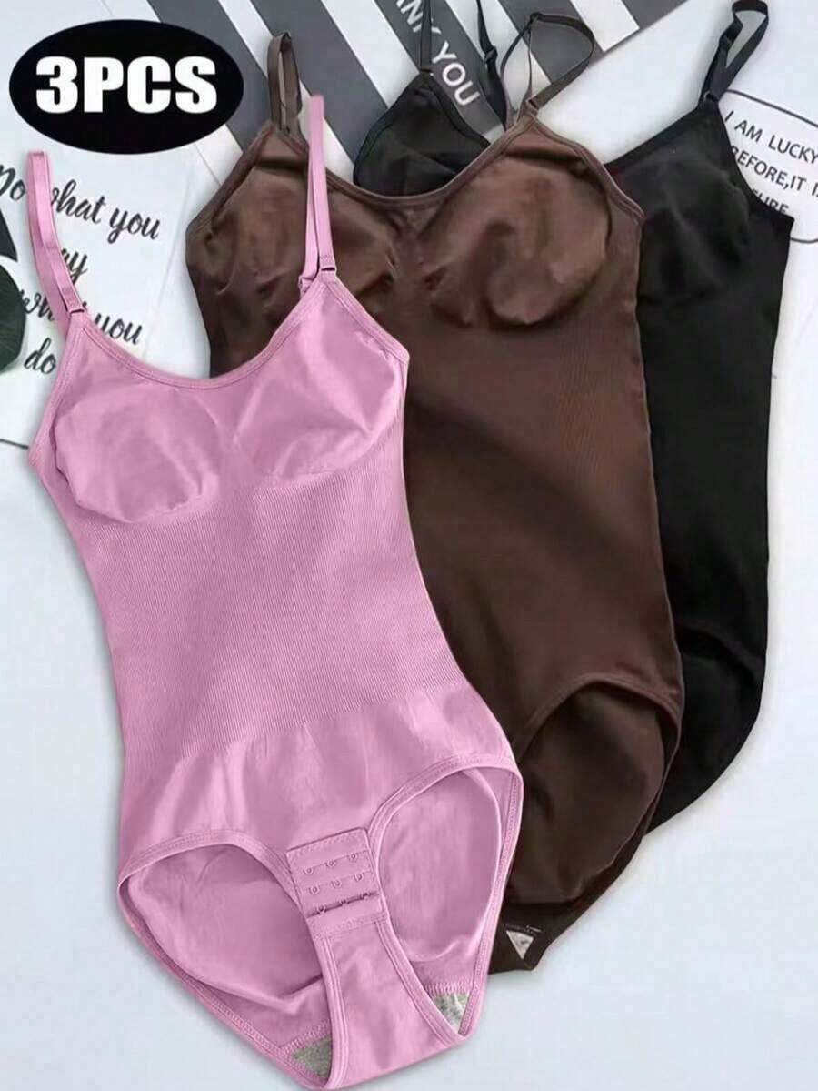 3 piezas de bodys moldeadores sin costuras, control de abdomen, levantamiento de glúteos, cintura ceñida, elegante para el verano - Multicolor 9 - Ver 1