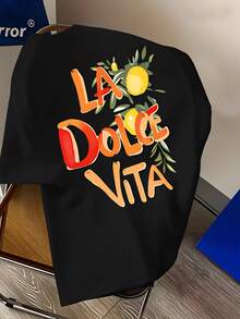 T-shirt La Dolce Summer 2026 in cotone a girocollo con stampa di limoni italiani, camicia casual da uomo, ampia e comoda - nero - Visualizzare 3