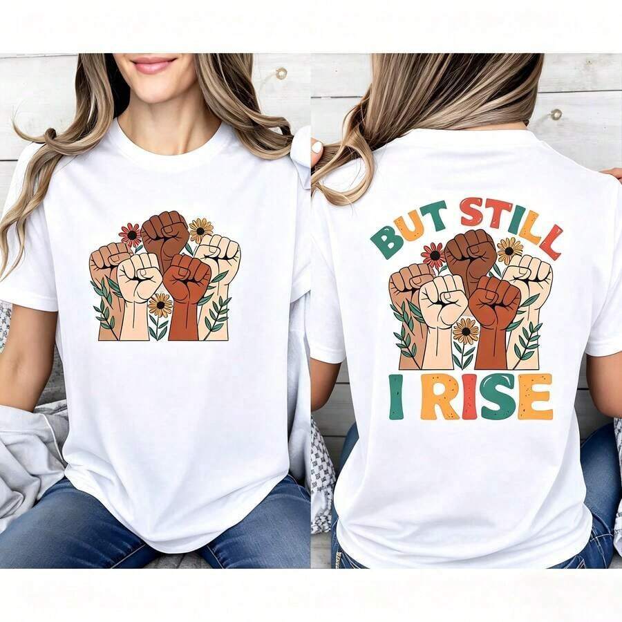 Camiseta casual con estampado de doble cara! Camiseta Oversize 100% Algodón - Diseño Gráfico Doble *Excelencia Sin Remordimientos*, Ideal para Celebraciones Culturales/Uso Diario, Suave y Transpirable, Honra a la Herencia. DoubleSidedTee - Camiseta de manga corta de algodón holgada unisex de estilo callejero vintage, ropa de verano para mujer, 100% algodón, duradera - Blanco - Ver 1