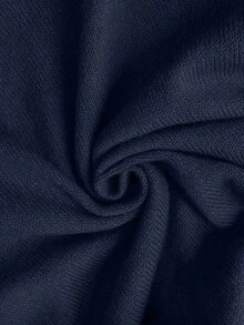 Blusa de punto de manga corta de unicolor y estilo minimalista, para uso diario - Azul marino - Ver 4