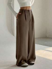 Pantalones anchos casuales elegantes y estilizadores de alta gama para mujer - Marrón - Ver 3