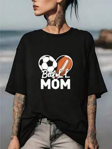 Show Your Love For Football And American Football With This "Ball Mom" T-Shirt, Ideal For Moms Who Support Their Athletes In Style. - Black - View 6
