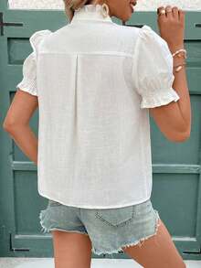 Blusa de manga corta para mujer, elegante para el verano - Blanco - Ver 2