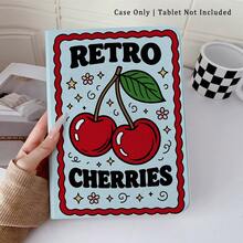 1 pieza Funda protectora para tableta con estampado retro de cerezas, giratoria 360°, con soporte magnético de varios ángulos y función de suspensión/activación automática, compatible con iPad PRO/AIR, , Pad 5/6/7, Matepad - Multicolor - Ver 4