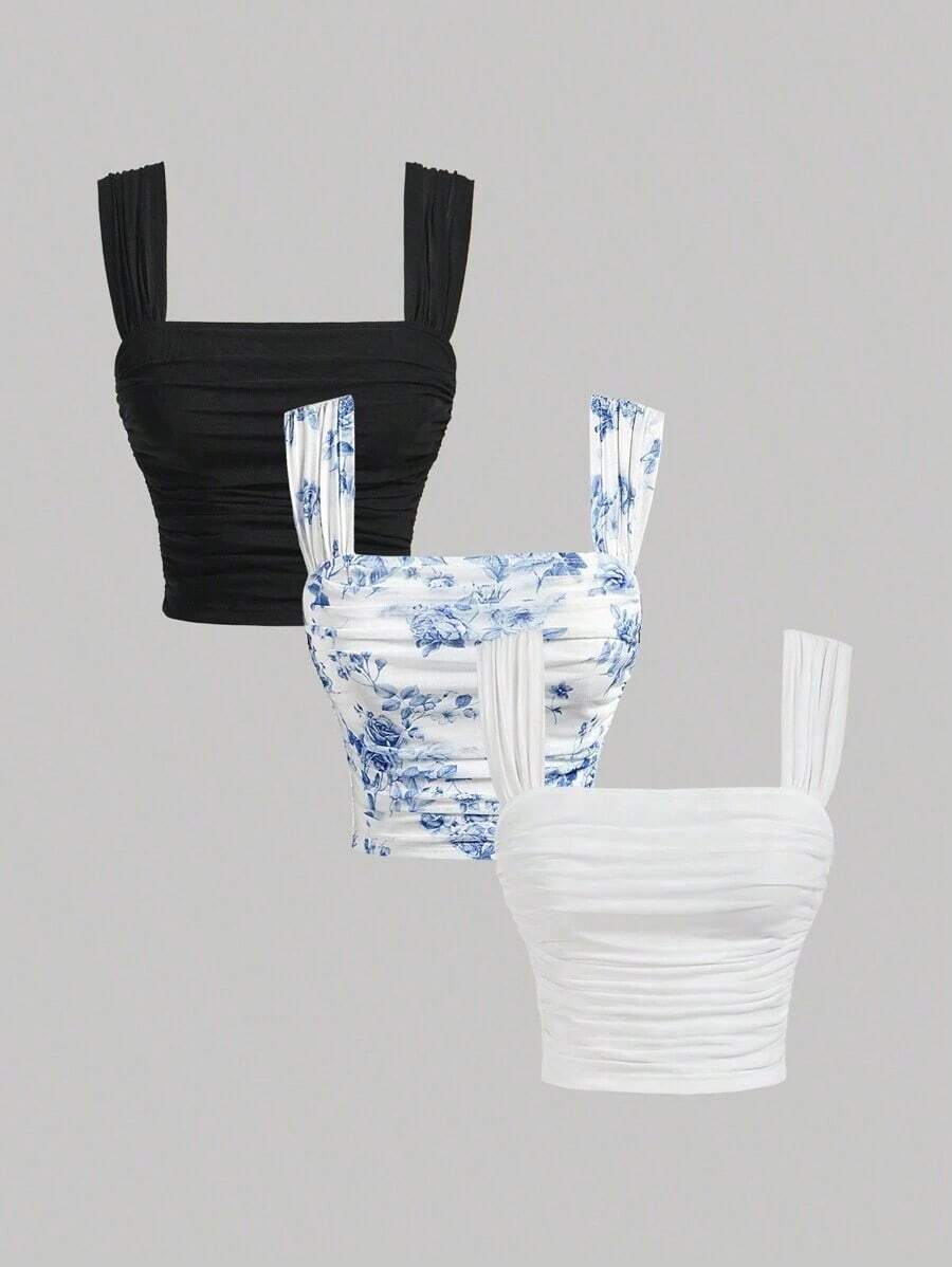 MOD 3 paquetes de chalecos con frente plisado sencillo, tops sin mangas de otoño, tops para capas, chalecos para salir, ropa profesional, ropa de mujer - Multicolor - Ver 1