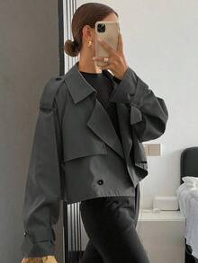 Nuevo abrigo corto casual de mujer para otoño, chaqueta de mujer, ropa de mujer para otoño - Gris - Ver 6