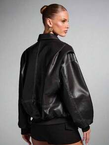Chaqueta marrón de moda para mujer para ir al trabajo, otoño - Negro - Ver 2