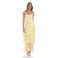 Vestido largo de verano para mujer con tirantes y cinturón de moda elegante y cómodo para vacaciones y ocasiones casuales nuevo diseño de vestidos de mujer - Amarillo - Ver 10