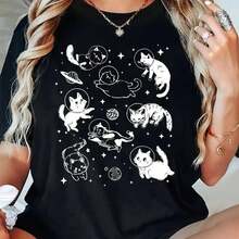 Camiseta para Mujer con Estampado de Diente y Pasta Dental, Manga Corta - Negro - Ver 1