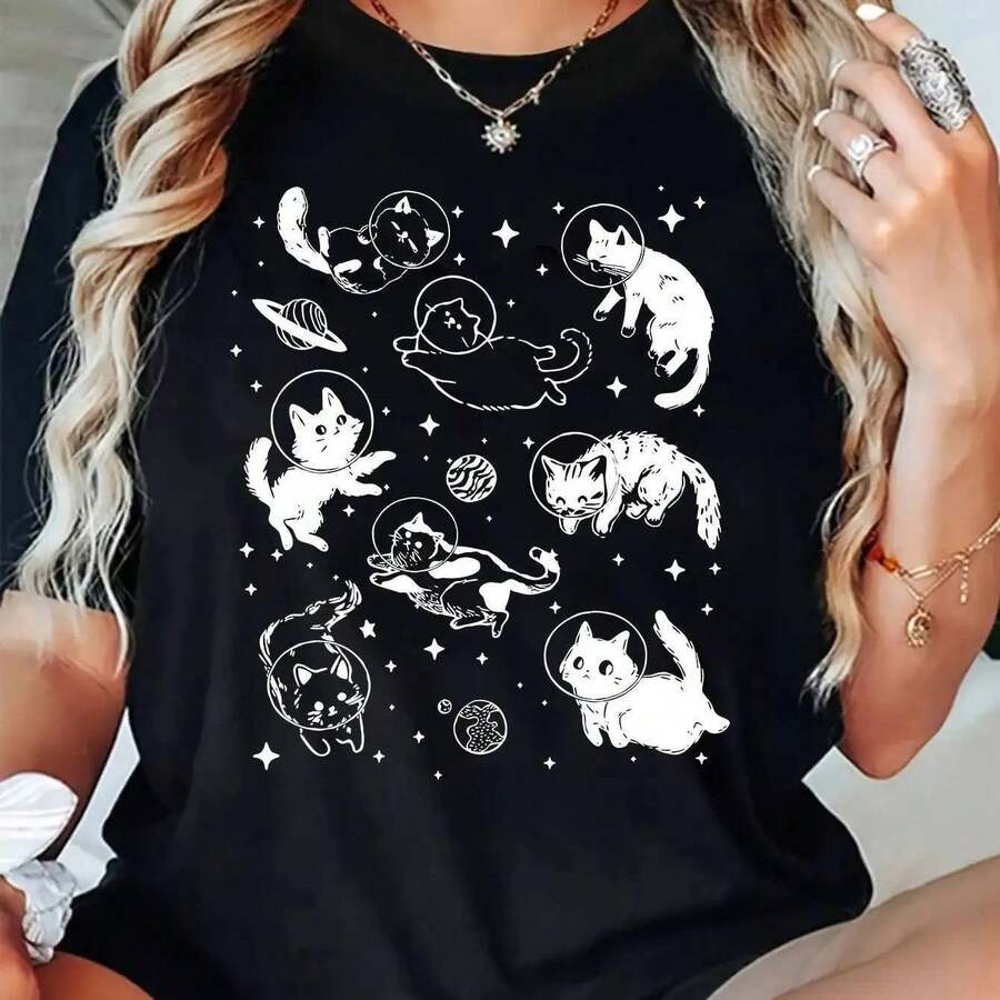 Camiseta para Mujer con Estampado de Diente y Pasta Dental, Manga Corta - Negro - Ver 1