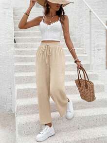 Frenchy Pantalones anchos de unicolor casuales para vacaciones de mujer - Albaricoque - Ver 4