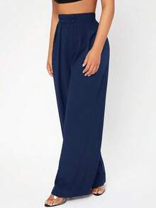 PETITE Pantalones De Vestir De Pierna Ancha Con Pliegues En La Cintura Alta - Azul marino - Ver 3