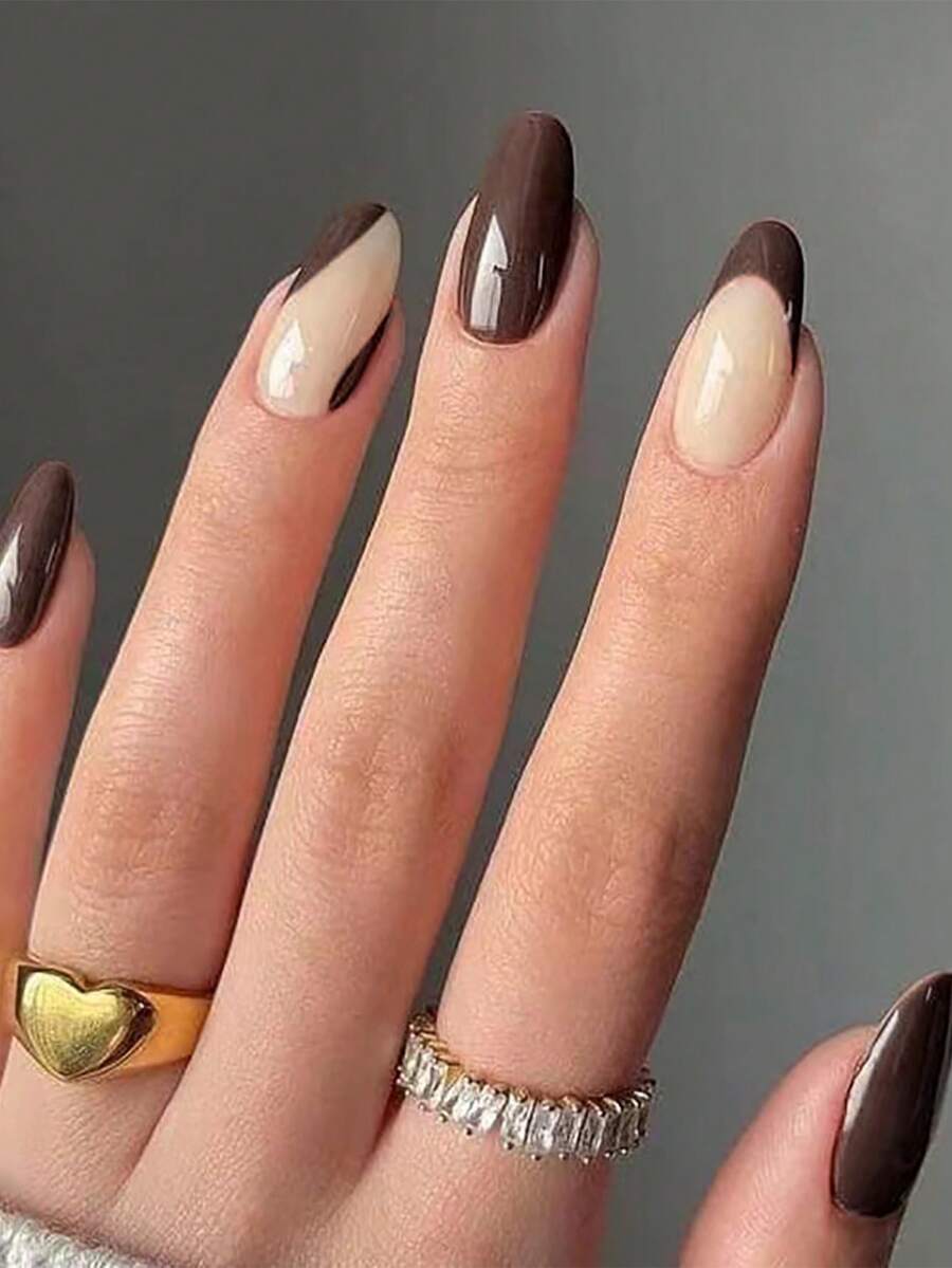 24 Long Almond Nails + 1 Jelly Glue + 1 Nail File - Multicolor - View 1