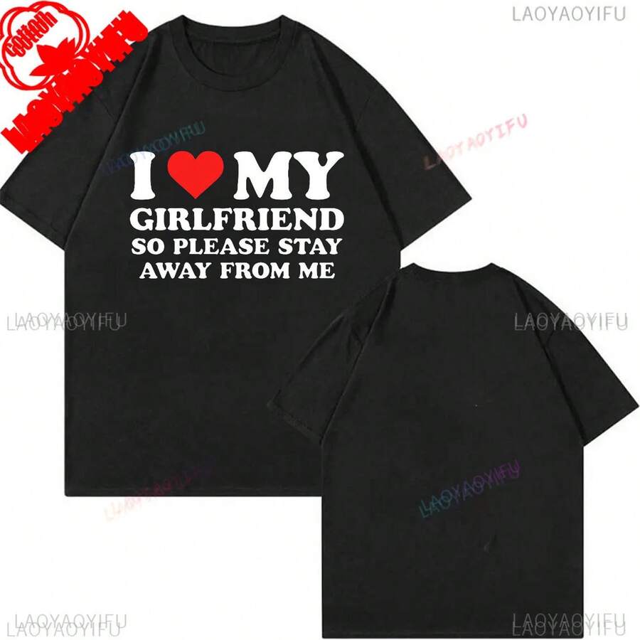 Camiseta de algodón "Mi novia es más sexy que tú", divertida, para novios, regalo para San Valentín, estilo estético, ropa urbana de verano para hombre. - Negro - Ver 1