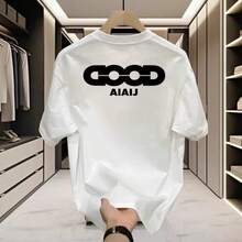 [Ropa de Hombre de Alta Calidad]Camiseta de Manga Corta de Algodón Puro, Versátil, Corte Holgado, Estampado Minimalista, Diseño Creativo, Marca de Moda 5HIR - 200 g de algodón puro - blanco DOOD - Ver 8