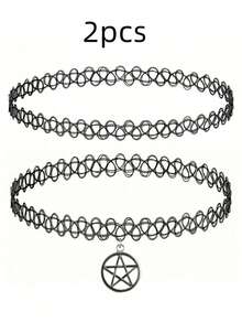 Mặt dây chuyền hình ngôi sao năm cánh kiểu Gothic cổ điển - Dây chuyền hợp kim đen không mạ, kiểu dáng thập niên 90 Y2K, phù hợp cho mùa thu, đeo hàng ngày và dự tiệc Halloween. - Nhiều màu - Xem 5